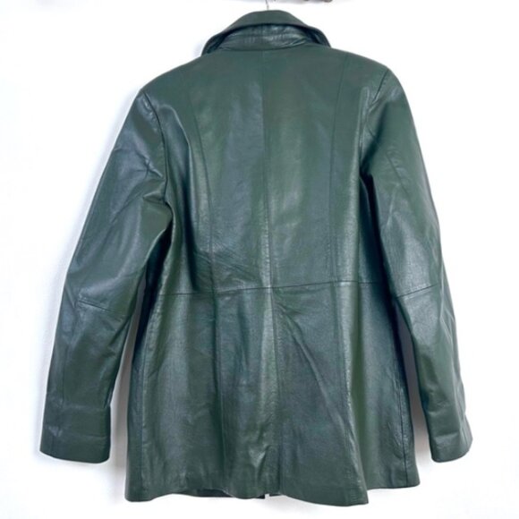 LEATHER BLAZER Forest Green Leather Jacket Silky Liner - Picture 3 of 11